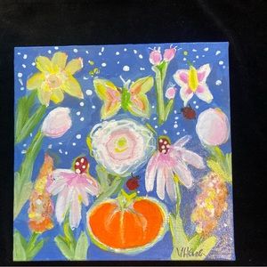Night Garden “an Acrylic Original Painting 10”x10” Canvas Handmade